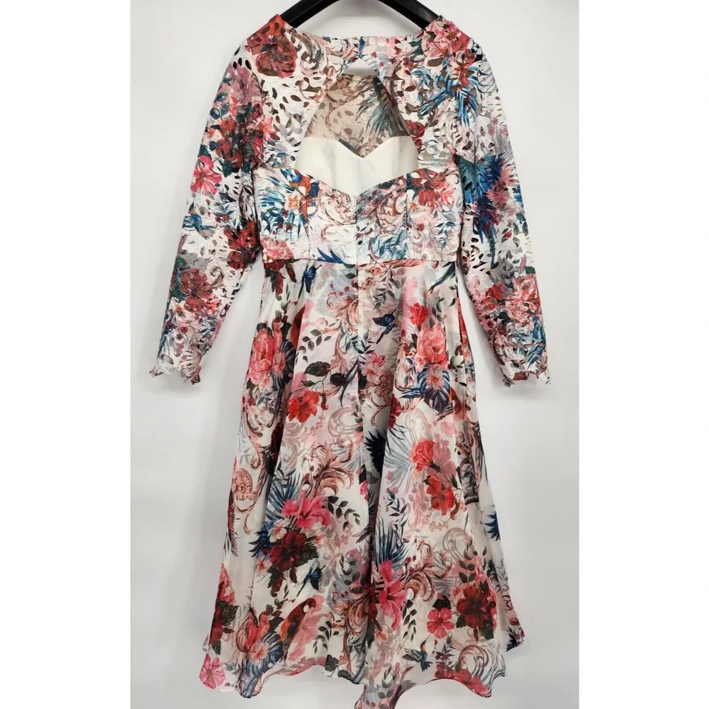 NWT Marchesa Notte Flared Floral Long-Sleeve Dress Size 8 #2N502 - Picture 5 of 14
